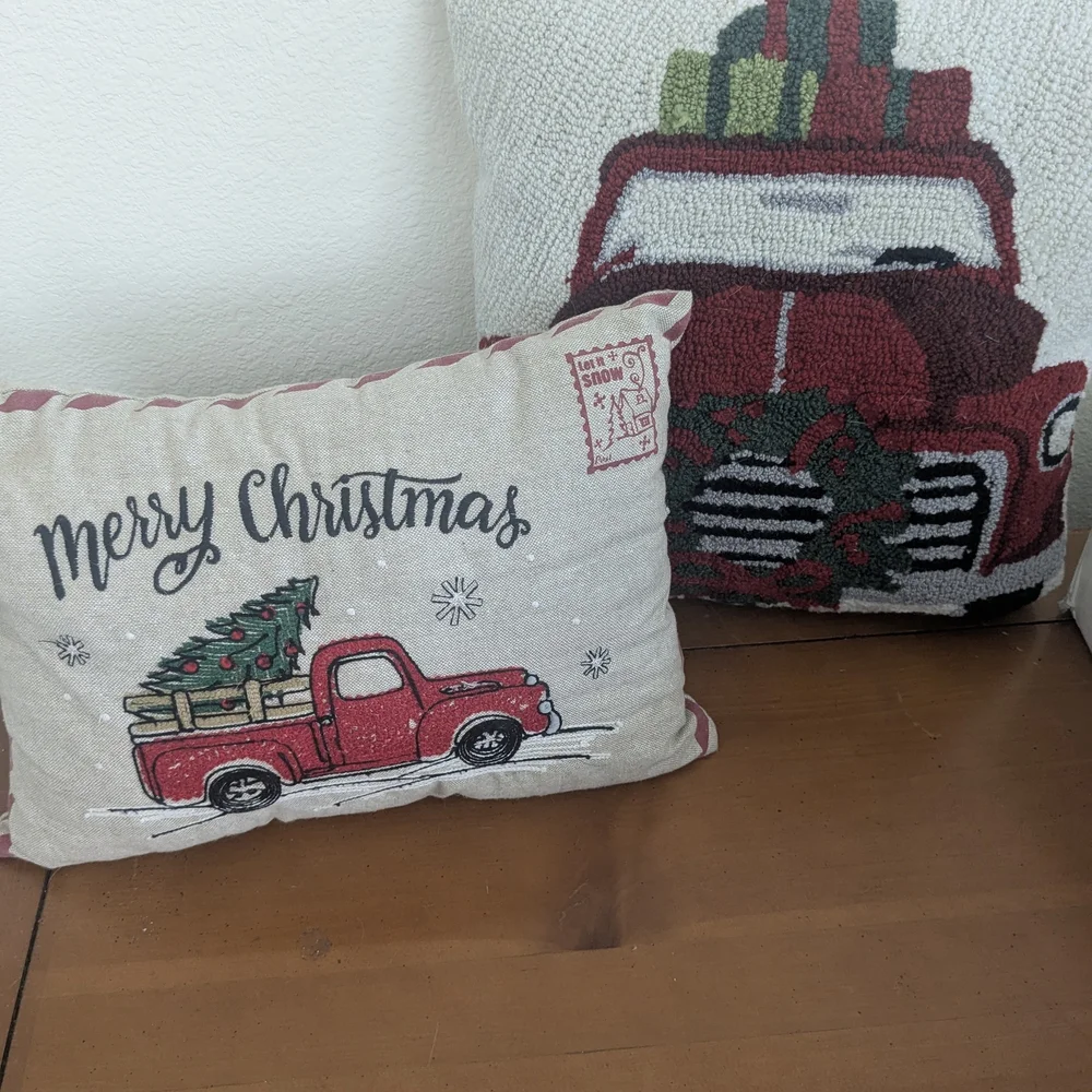 Merry Christmas Red Truck Holiday Pillow Set